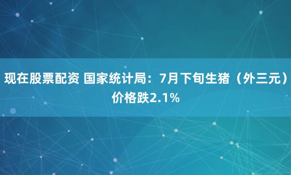 现在股票配资 国家统计局：7月下旬生猪（外三元）价格跌2.1%